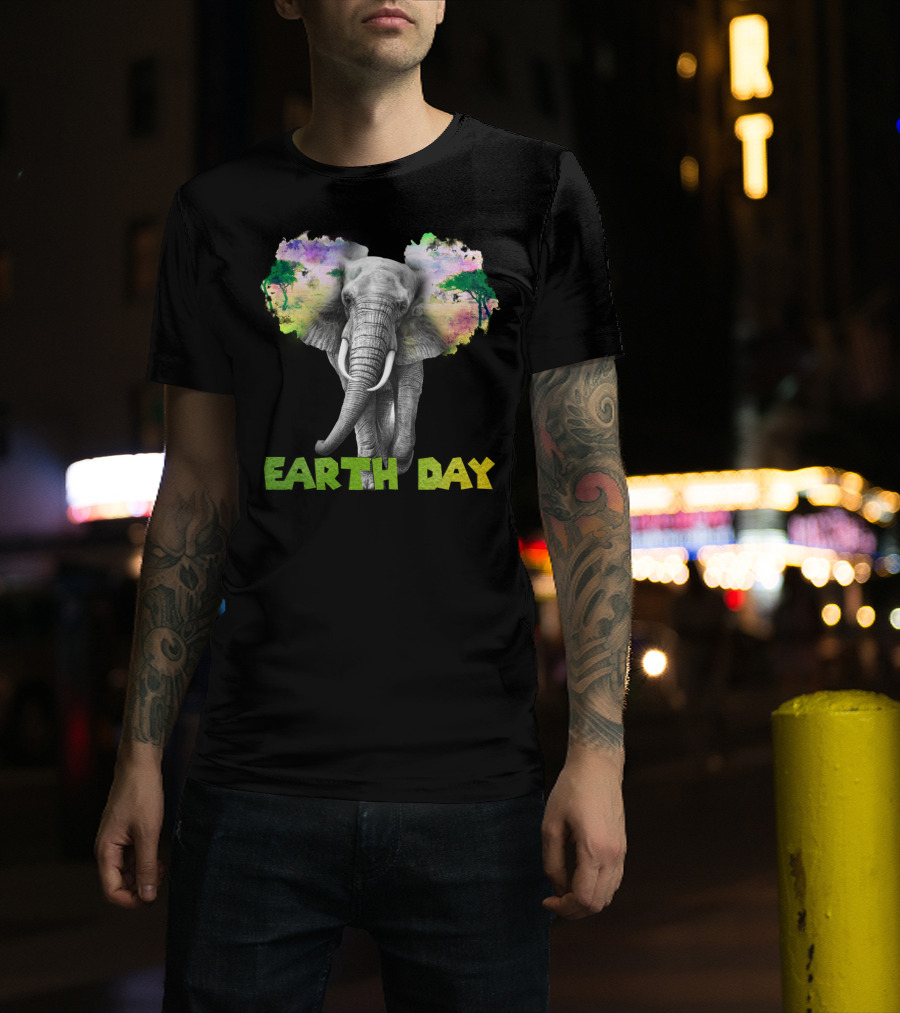 Earth Day Elephant With Vibrant Nature Trees And Colors T-Shirt