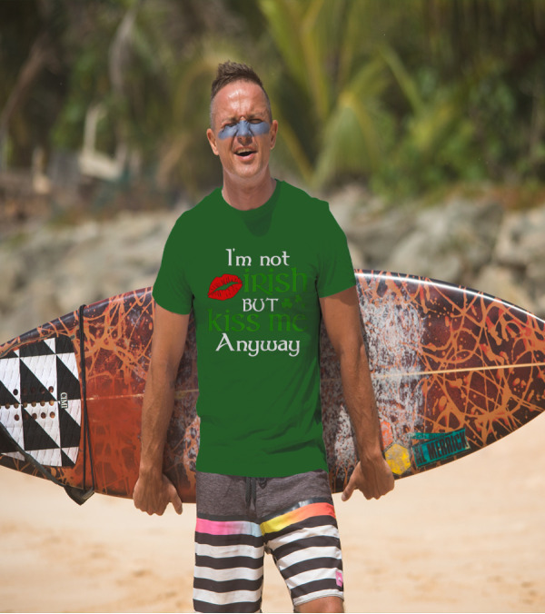 I'm Not Irish But Kiss Me Anyway Red Lips Shamrocks St Patrick Day T-Shirt