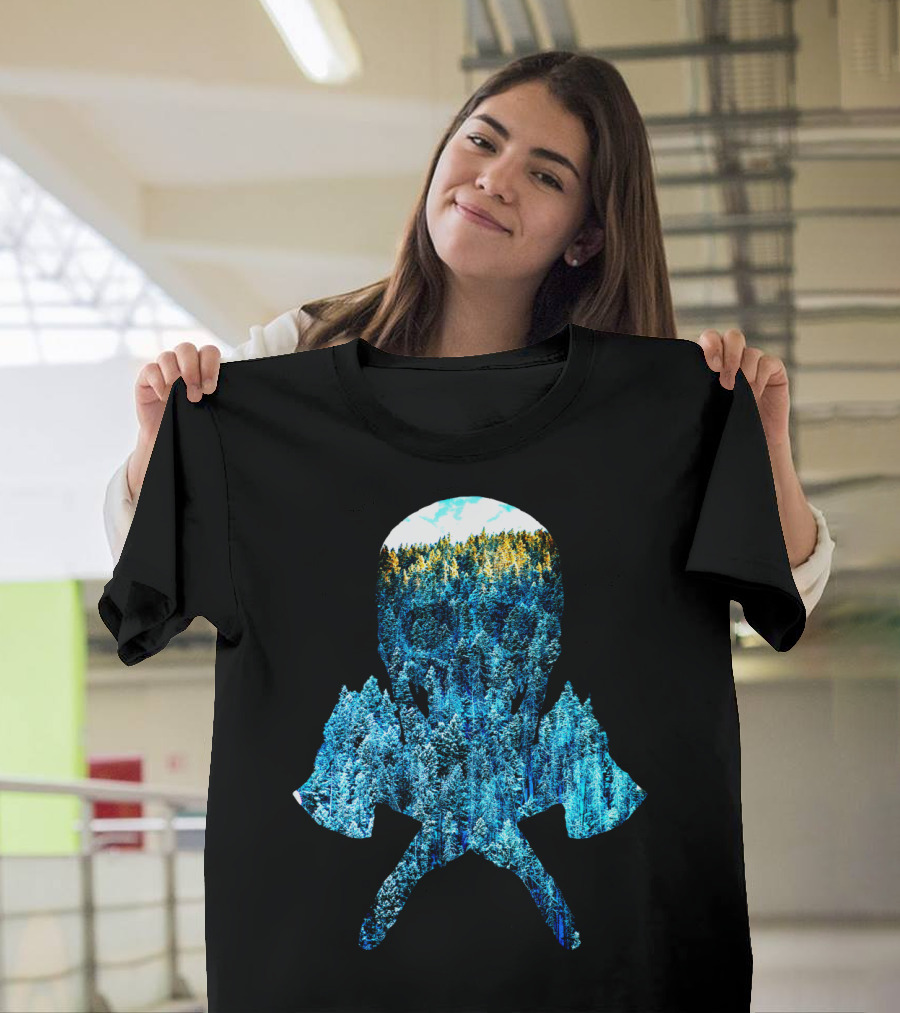 Ice Cold Skull with Winter Forest Wilderness Hunter Survivalist T-Shirt