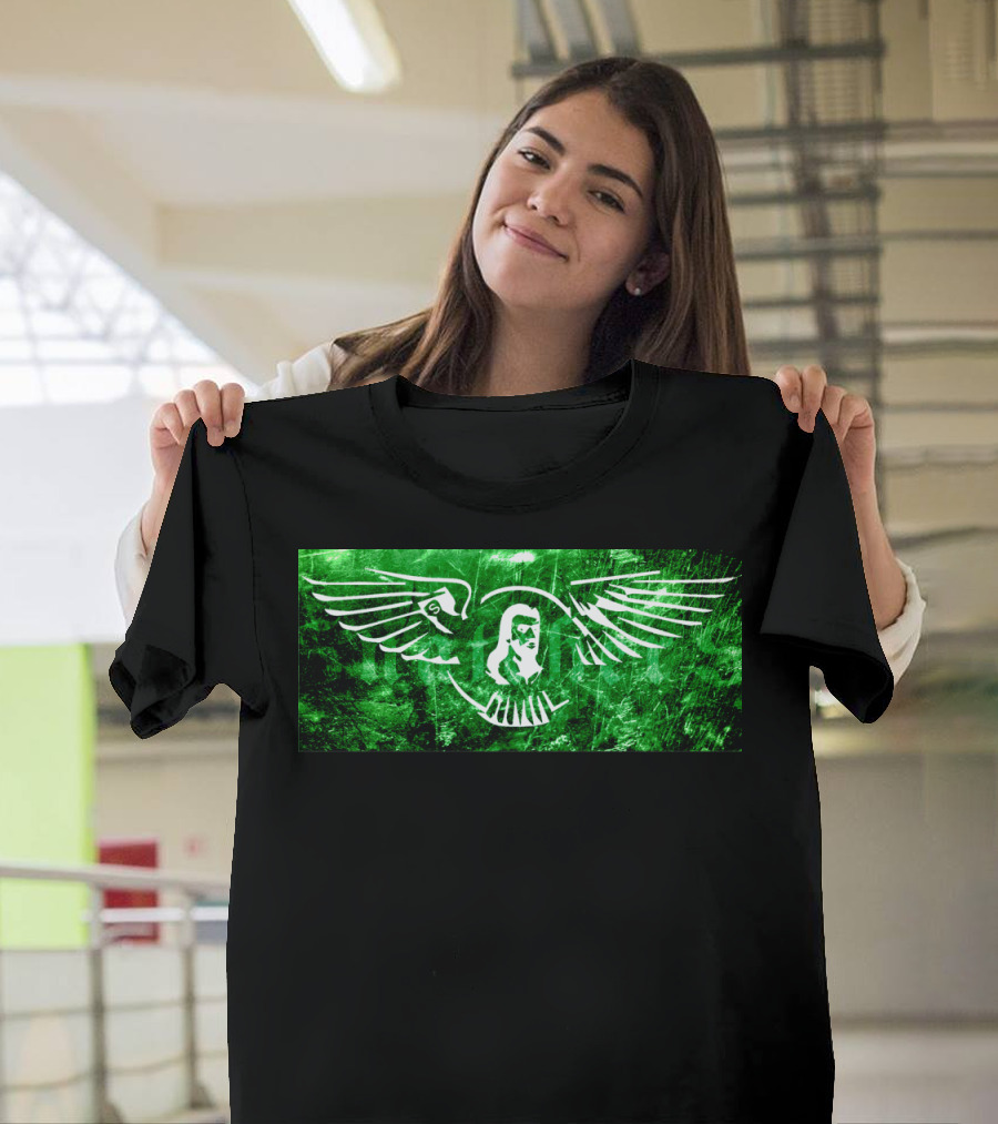 Super Wings Iconic Green Graphic with Central Figure and Stylized Wings T-Shirt