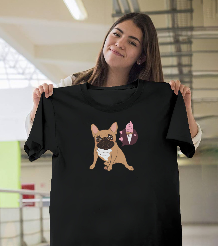 Sweet Golden Fawn French Bulldog Puppy Dreaming of Ice Cream Love T-Shirt