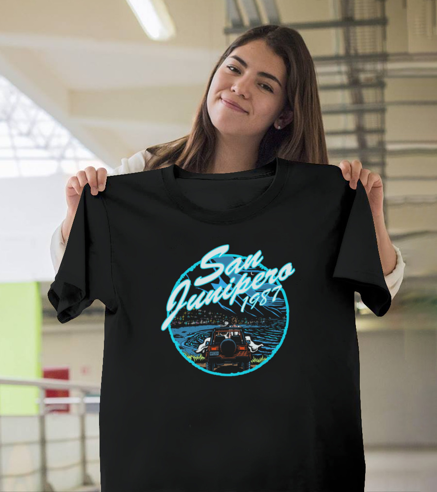 San Junipero 1987 Retro Beach Night Drive Adventure T-Shirt