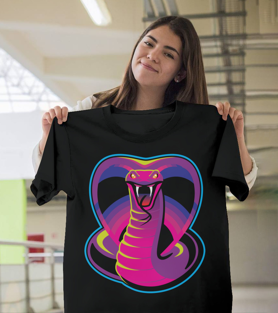 Neon Cobra Rainbow Stripes Retro Style Venomous Viper T-Shirt