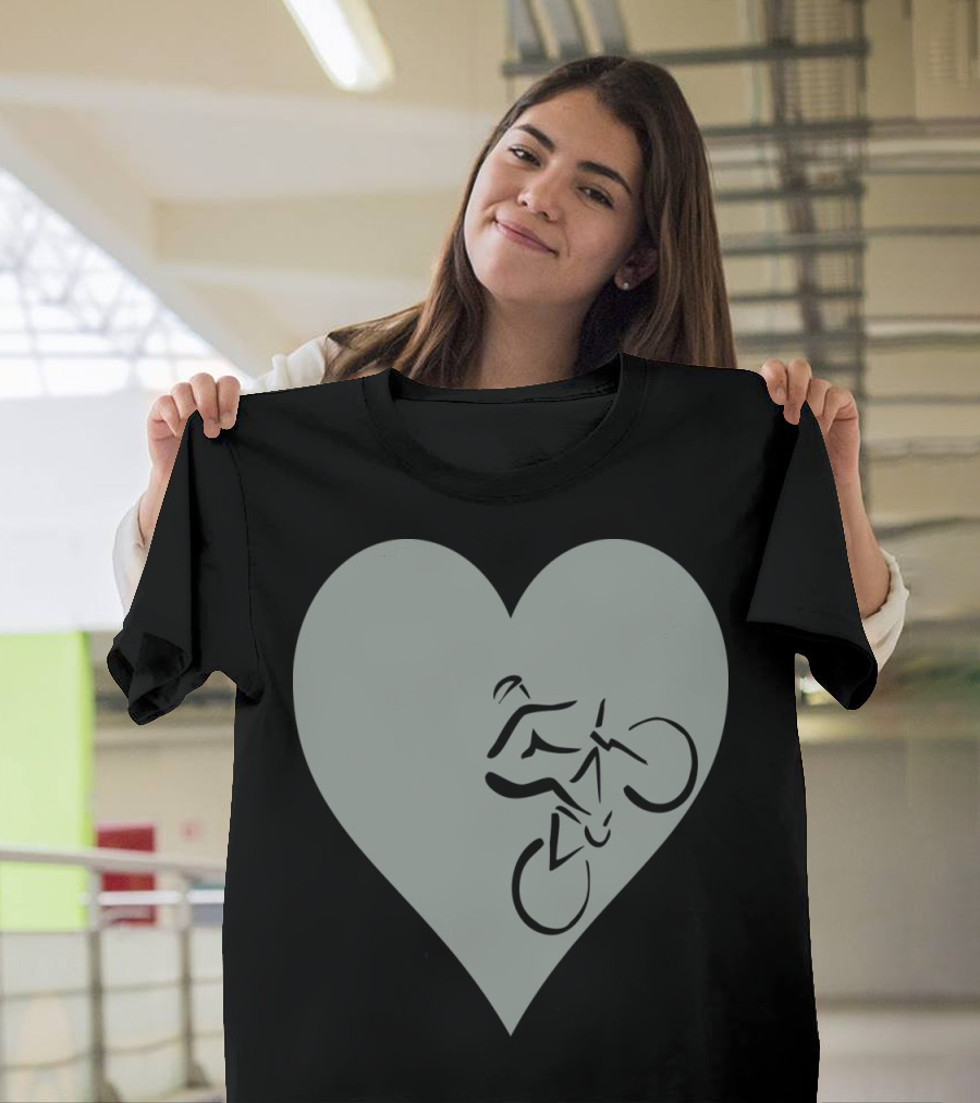 Mountain Heart Cyclist Silhouette Inside Heart Shape T-Shirt