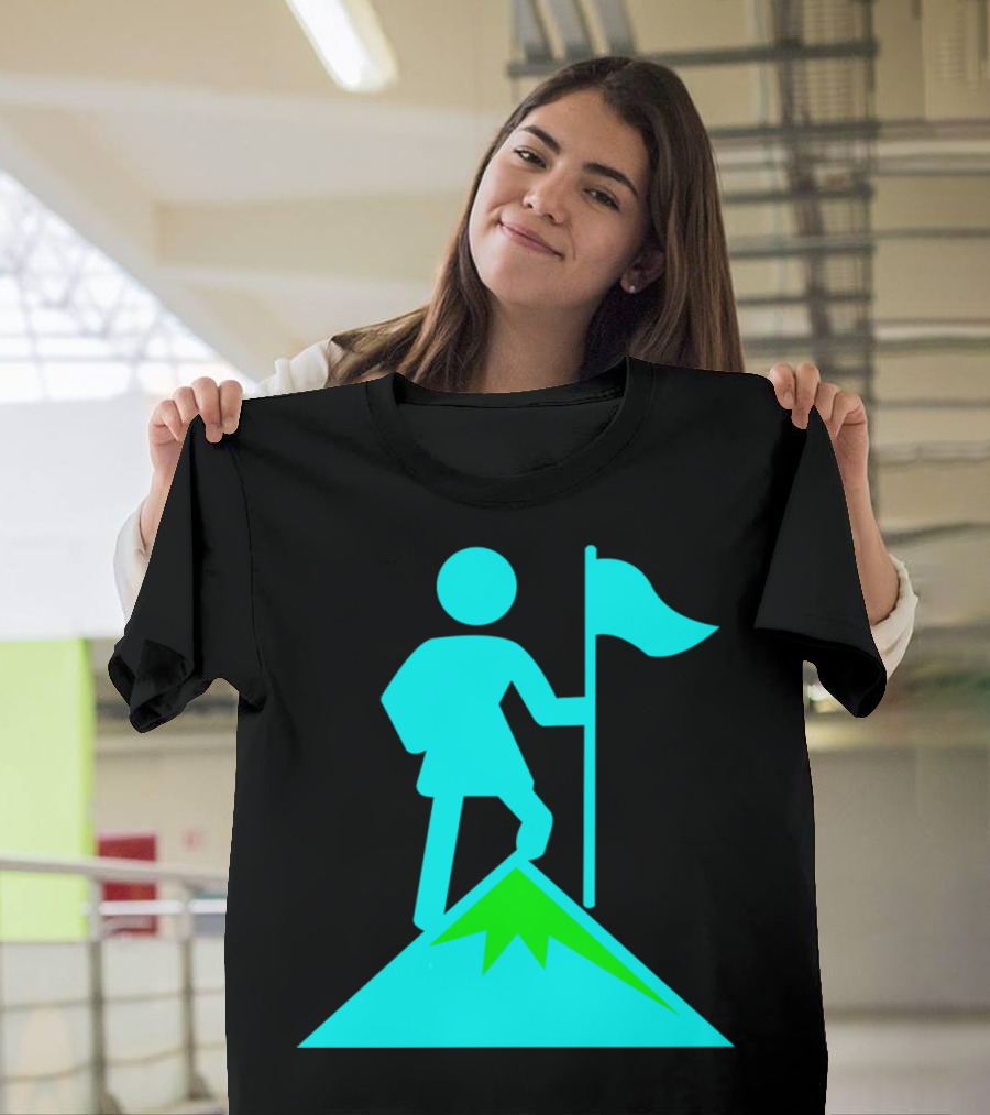 Mountain Flag Victory with Climbers Iconic Pose T-Shirt
