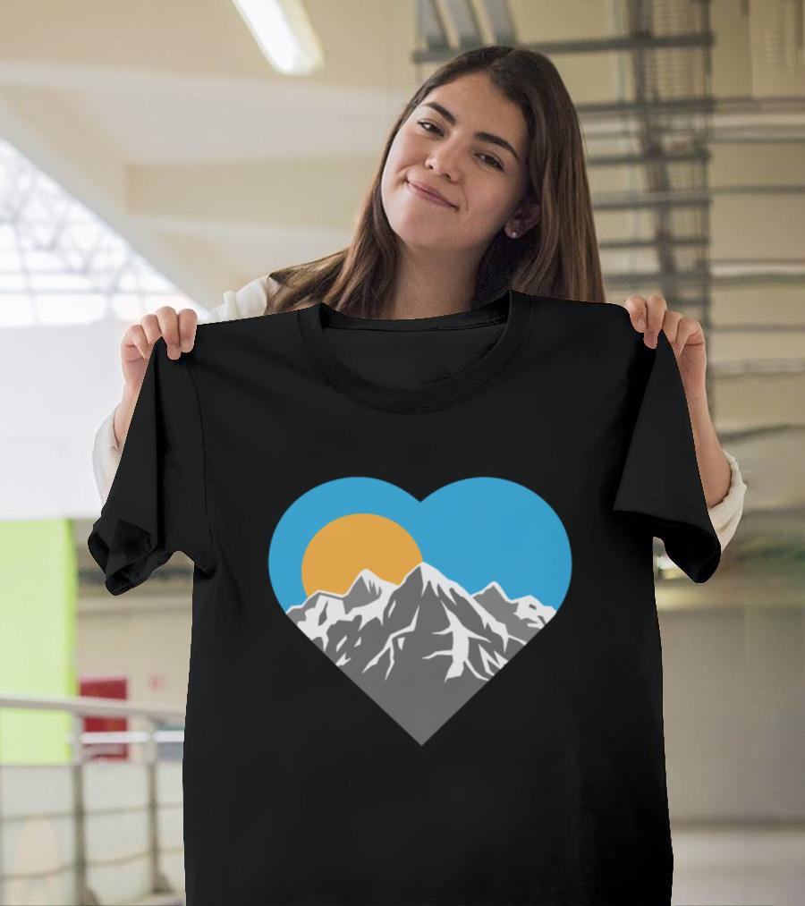 I Love Mountains Heart Shape Sun and Peaks T-Shirt
