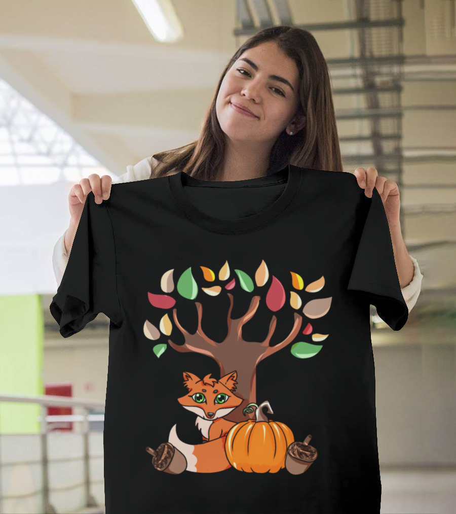 Autumn Tree Fox with Pumpkin and Hazelnuts T-Shirt