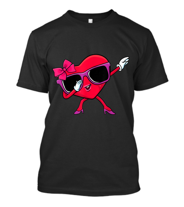 Dabbing Heart Girl Valentine Dab Love Sunglasses And Bow T-Shirt
