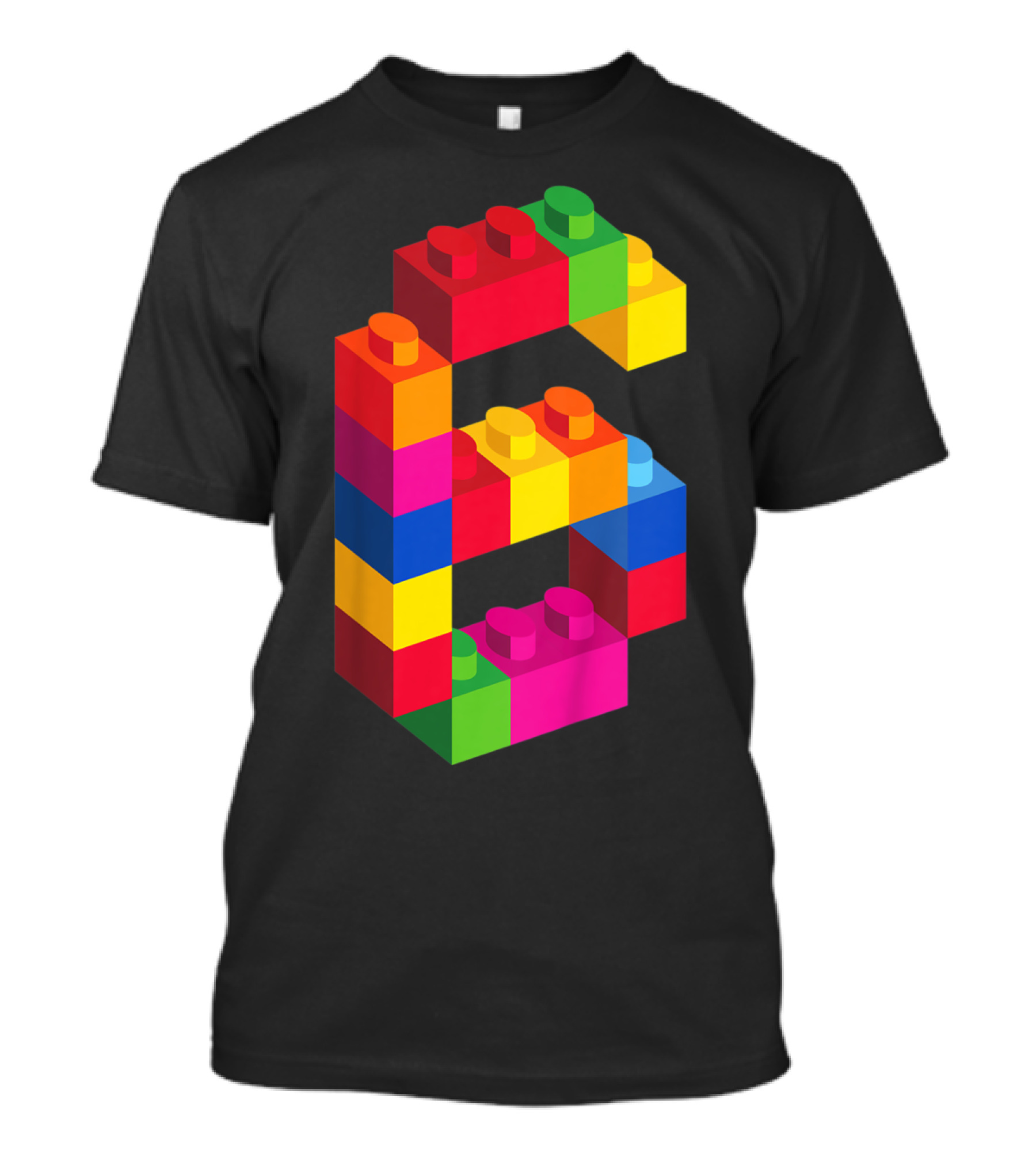 Kids 6 Year Old Building Blocks Birthday Colorful Bricks Number Six T-Shirt