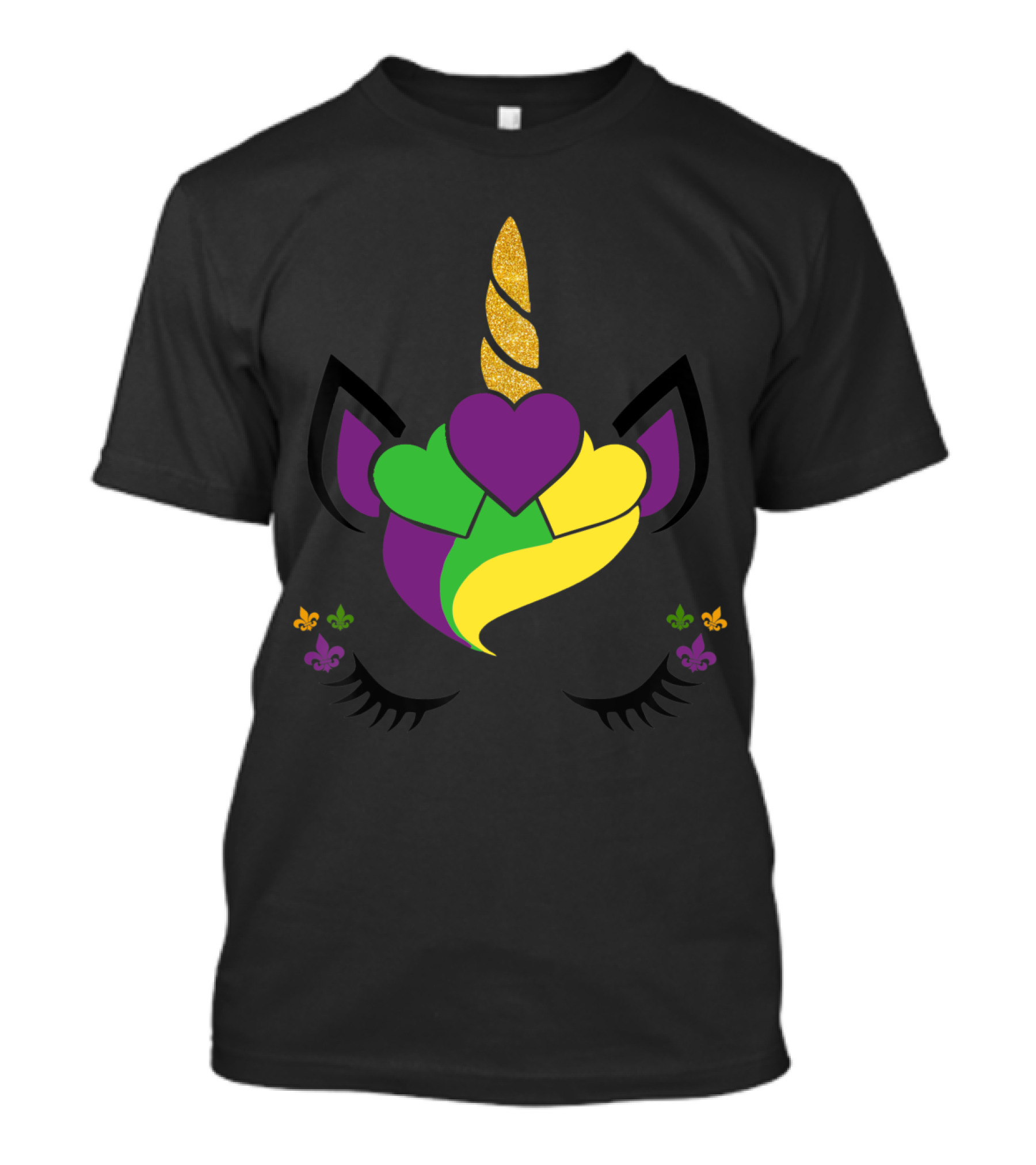 Mardi Gras Unicorn With Fleur-de-Lis Elements And Glitter Horn T-Shirt