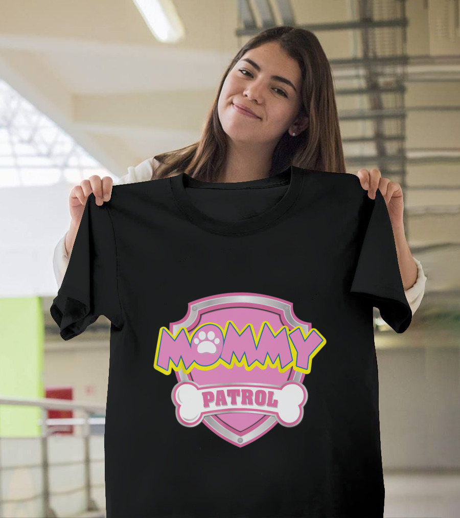Mommy Patrol Pink Shield Paw Bone T-Shirt