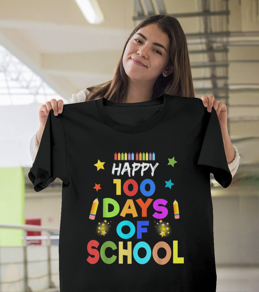Happy 100 Days of School Celebration with Stars and Pencils T-Shirt