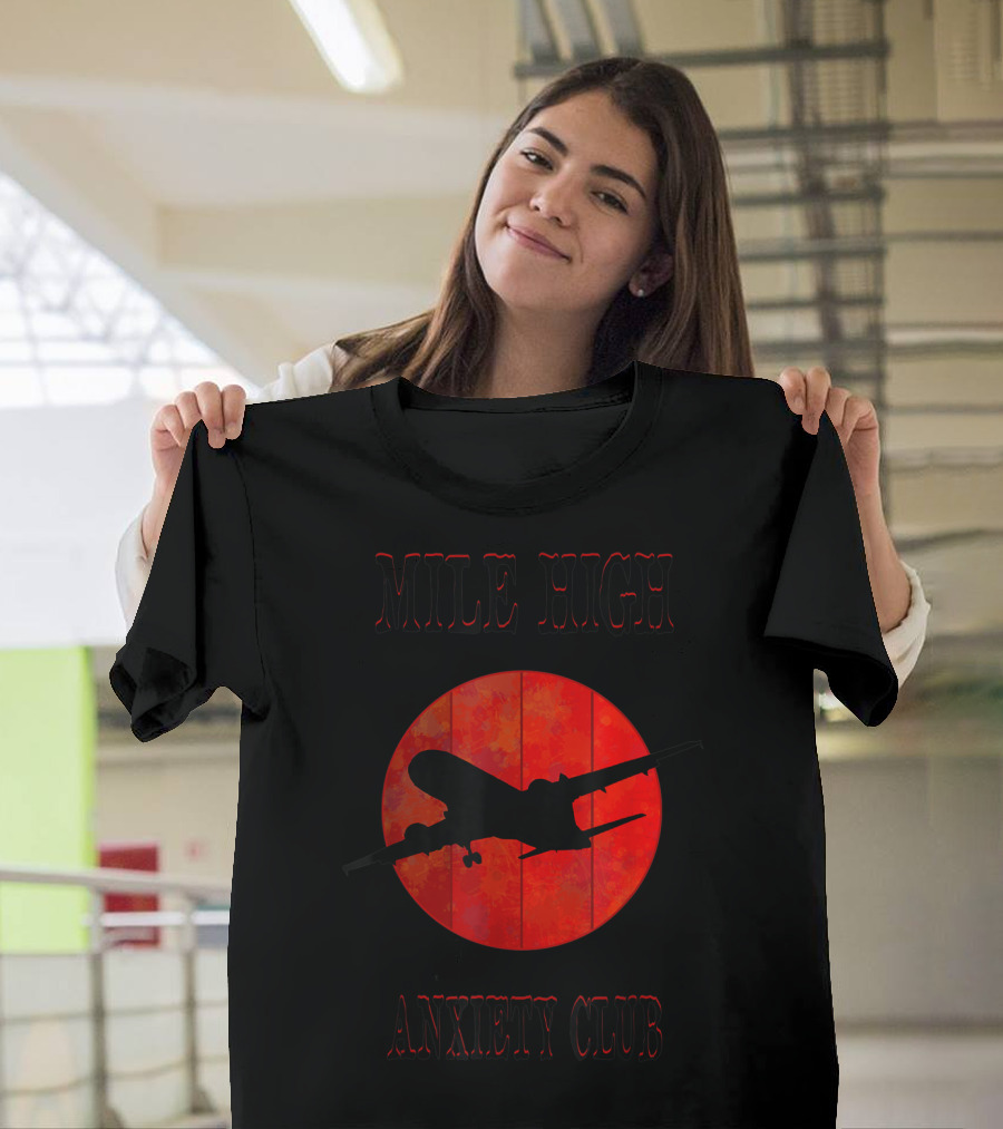 Mile High Anxiety Club Airplane Silhouette Red Moon T-Shirt