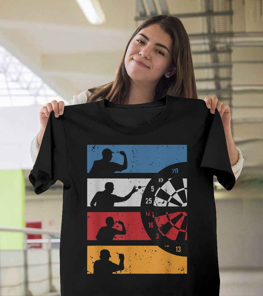 Vintage Dart Player Silhouettes with Dartboard and Club T-Shirt