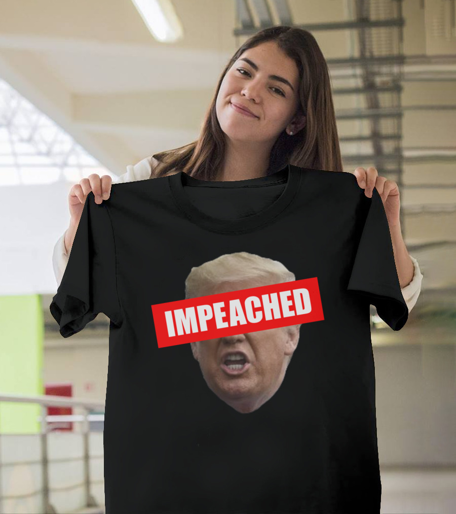 Impeached Trump 45 Face Red Block Typography T-Shirt
