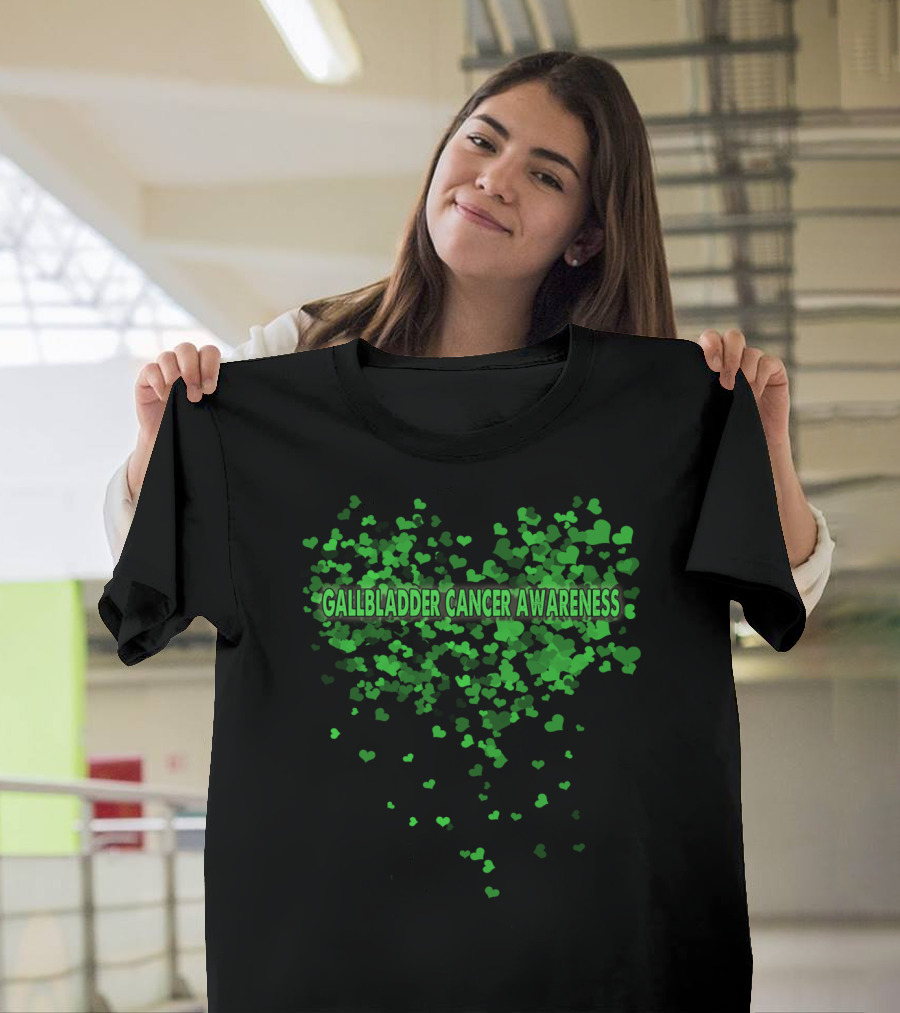 Gallbladder Cancer Awareness Green Heart T-Shirt
