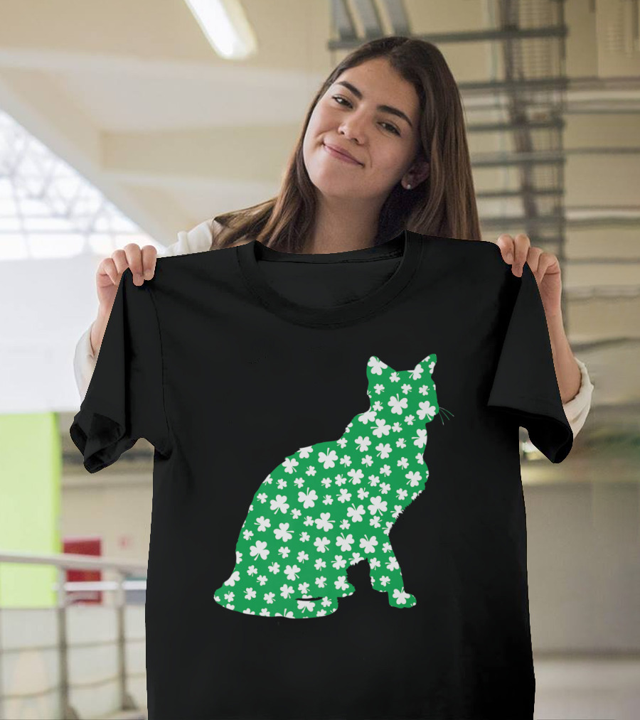St Patrick Day Siamese Cat Clover Pattern Pet Lovers T-Shirt