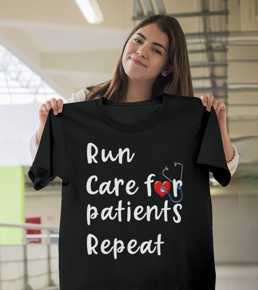 Run Care for Patients Repeat Heart Stethoscope T-Shirt