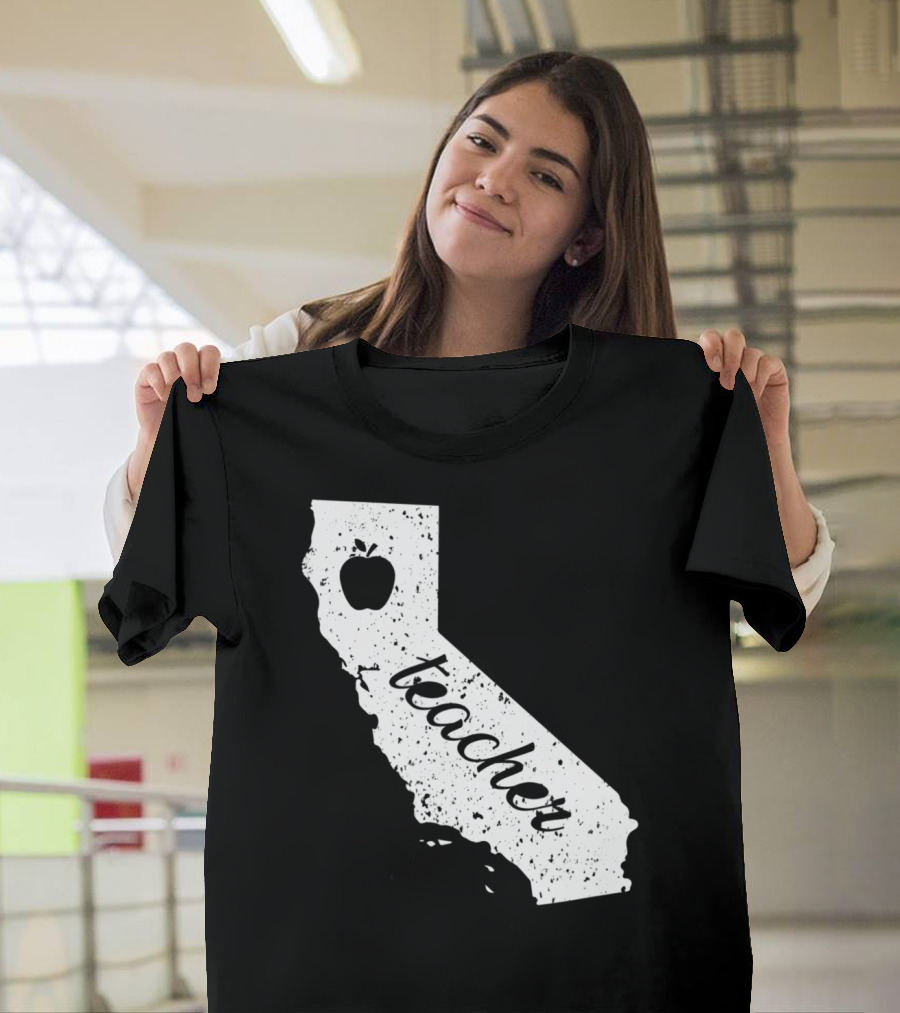Red For Ed California Teacher Strike Public Ed Teacher Apple Map T-Shirt