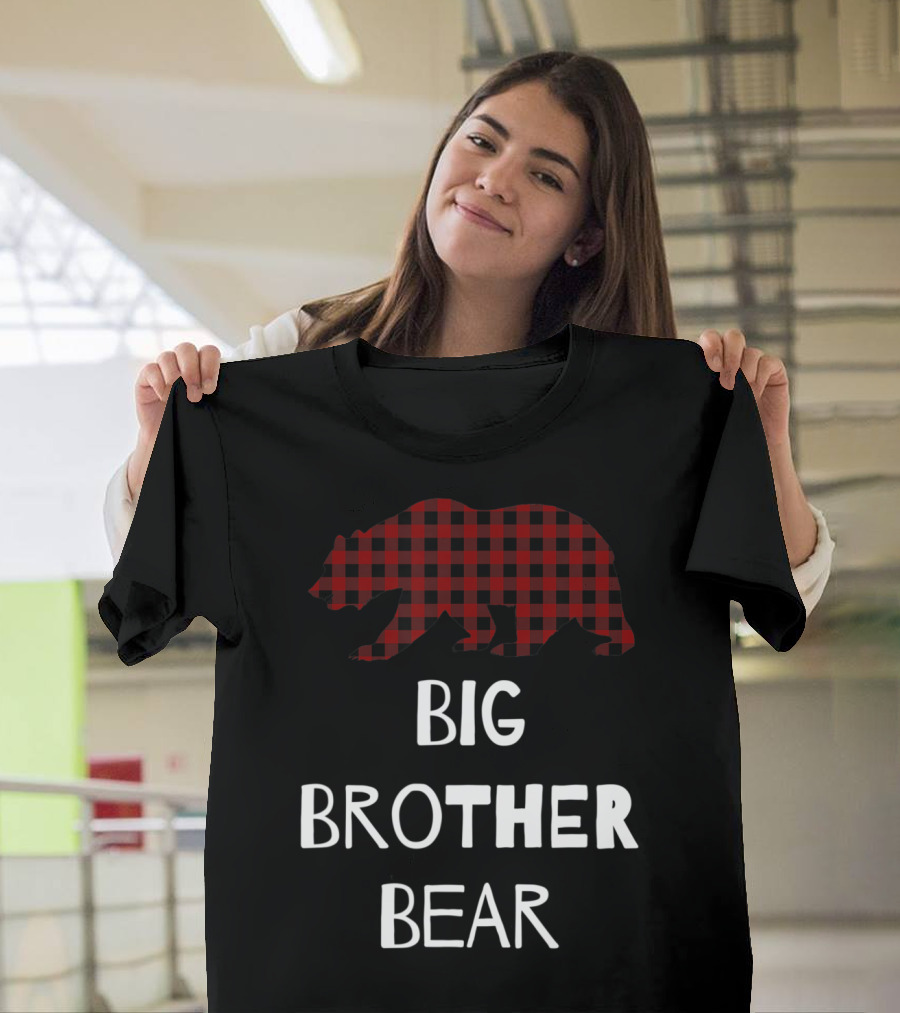 Big Brother Bear Buffalo Plaid Sibling Announcement T-Shirt