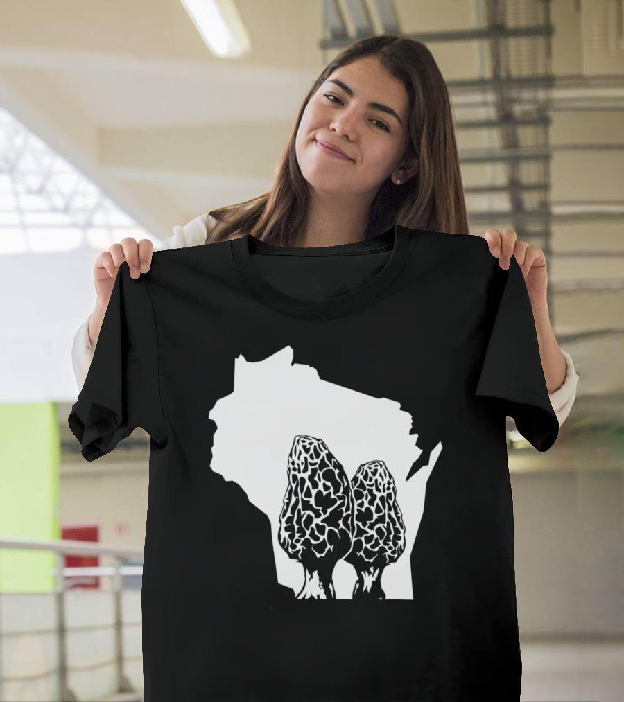 Wisconsin Morel Mushroom Hunter Houby Hunting State Outline T-Shirt