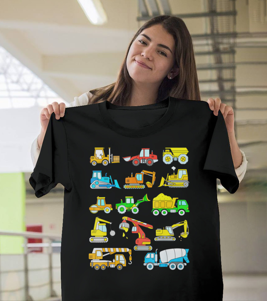 Colorful Construction Excavator Girls Vehicles Variety T-Shirt