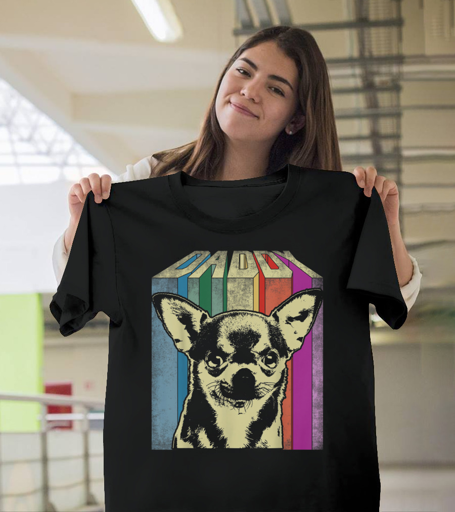 Daddy Chihuahua Dog Vintage Retro Stripes T-Shirt
