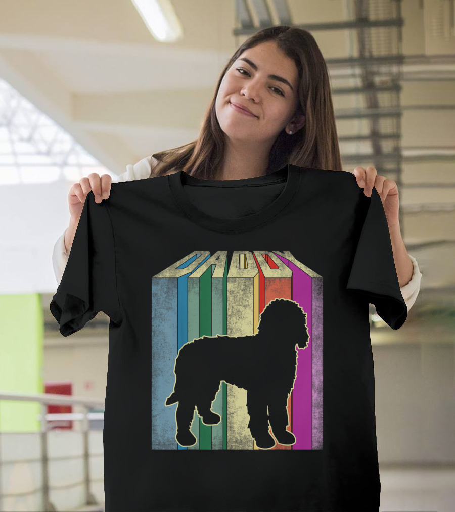 Daddy Retro Doodle Dog Silhouette Stripes T-Shirt