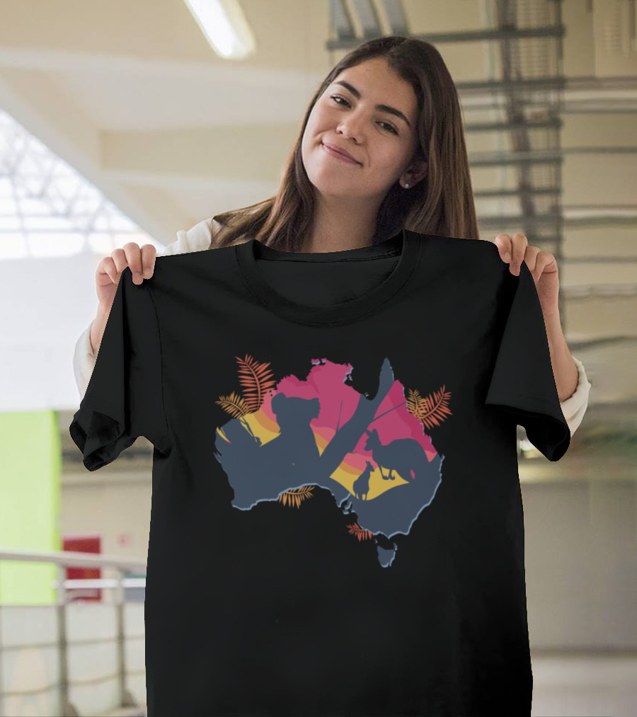 Australia Fires Wildlife Silhouettes Kangaroo Koala Map T-Shirt