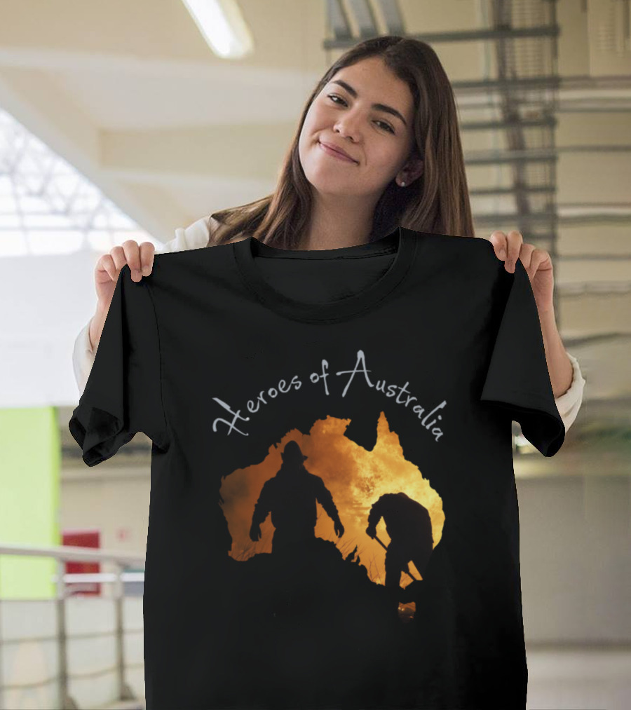 Heroes of Australia Firefighter Silhouette in Map T-Shirt