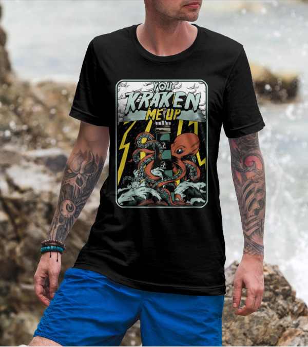 You Kraken Me Up Octopus Ocean Lighthouse Scene T-Shirt