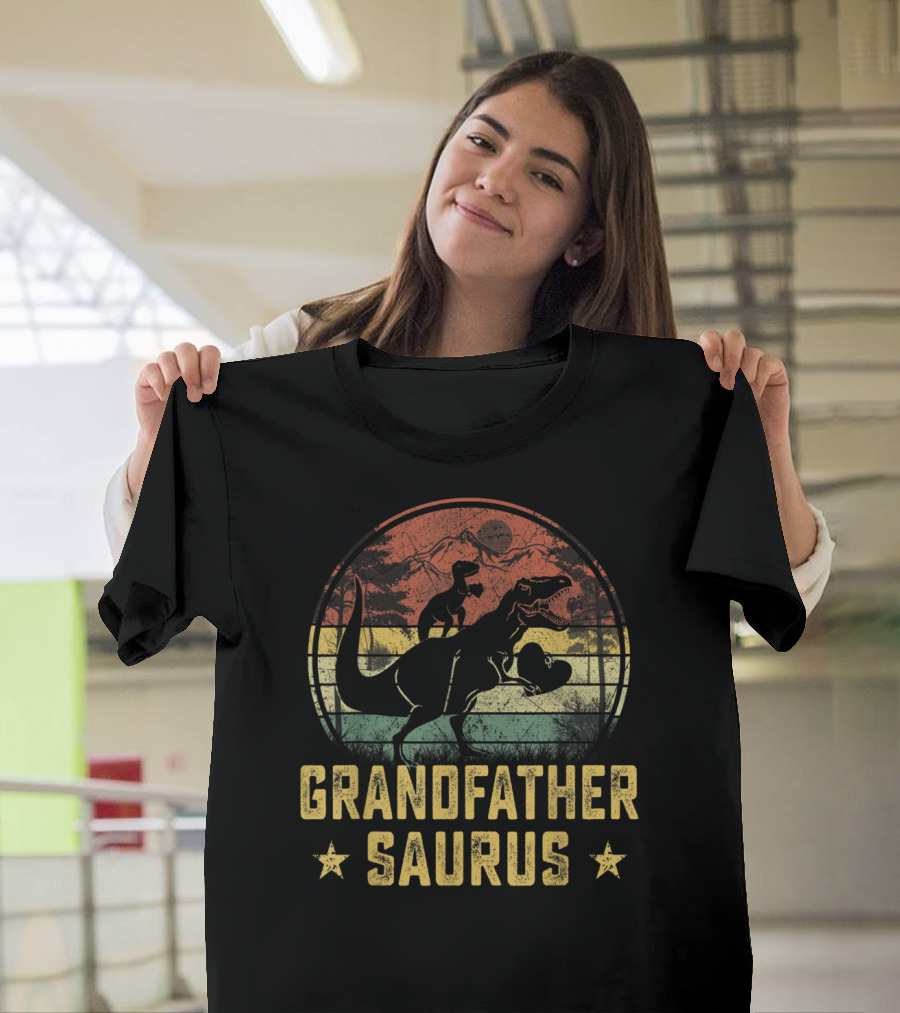 Grandfather Saurus Dinosaur Retro Vintage Family T-Shirt