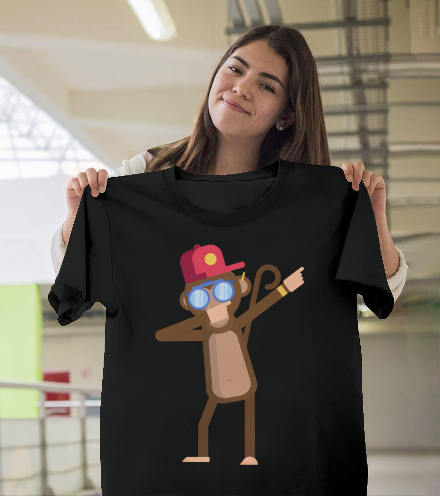Dabbing Monkey Red Hat Sunglasses Dance T-Shirt