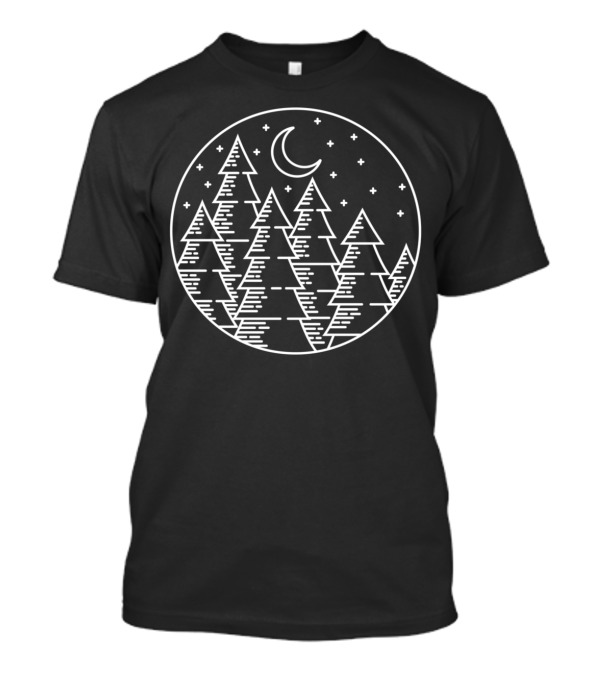 Crescent Moon Starry Night Pine Trees Forest Circle T-Shirt