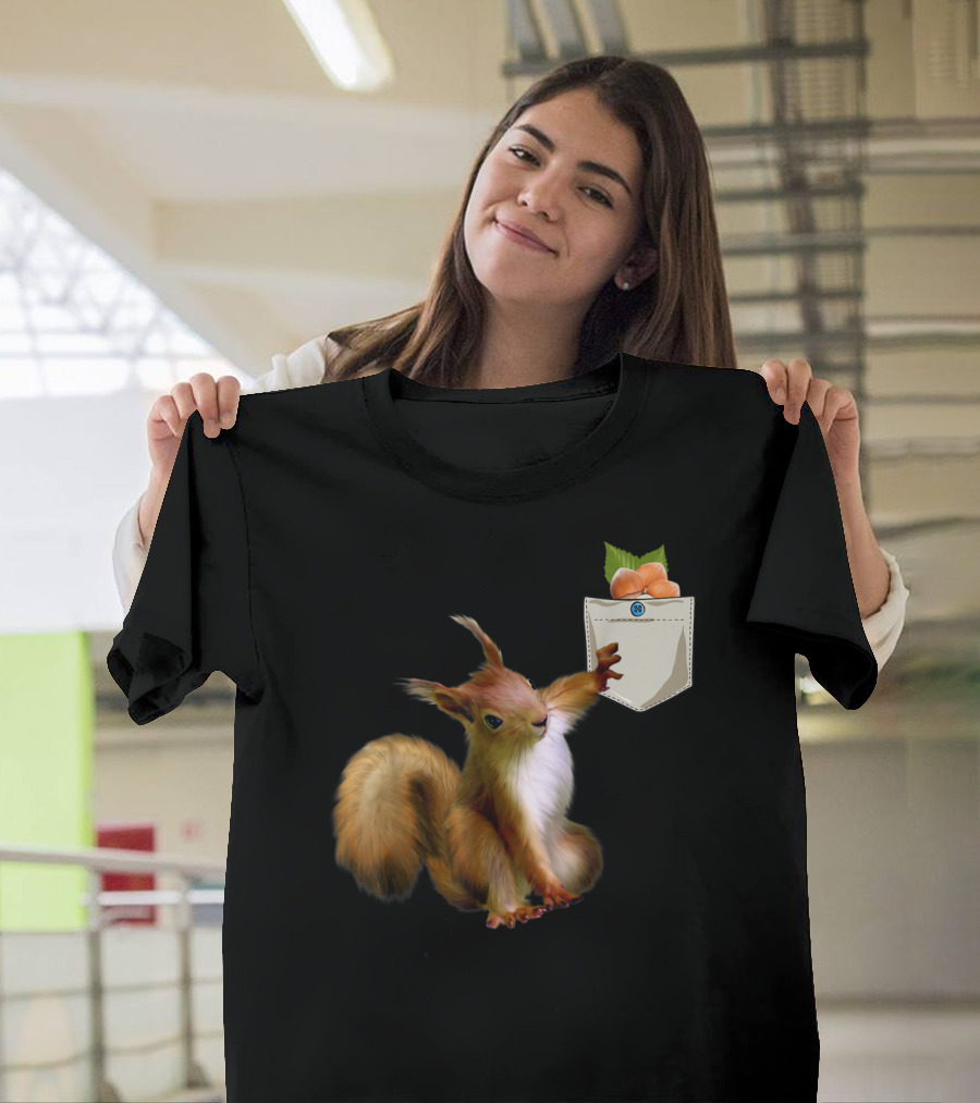 Squirrel Reaching For Nuts In Your Pocket With Hazel Leaves T-Shirt
