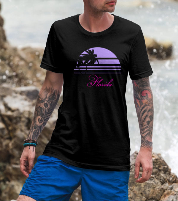 Florida Souvenir Black Palms Lavender Moon T-Shirt