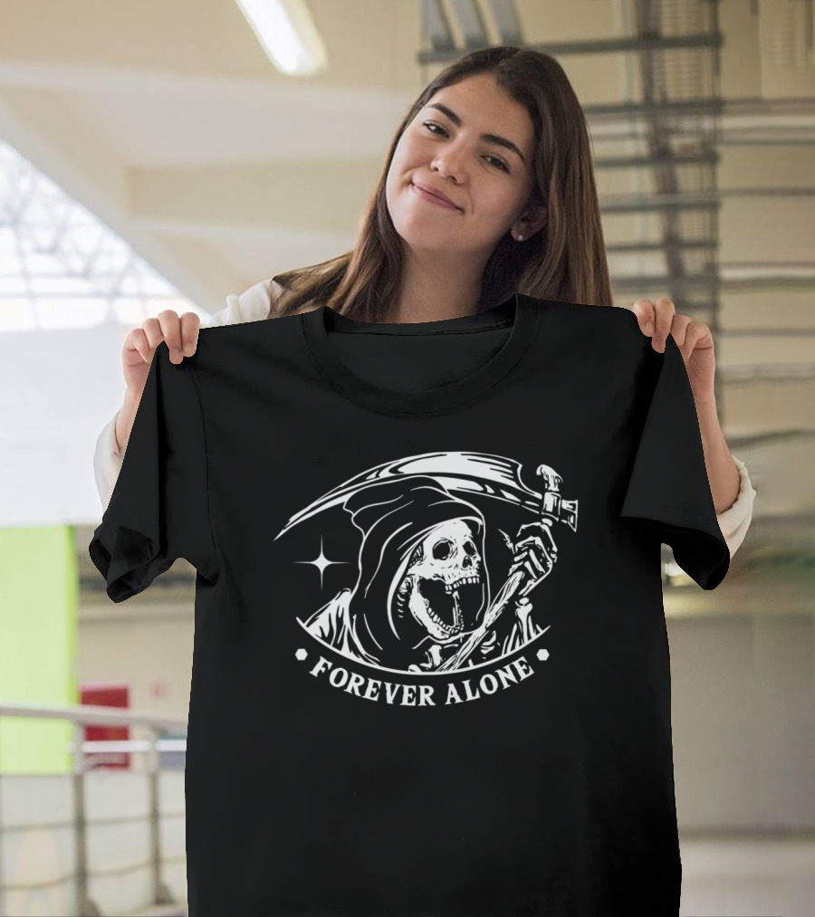 Forever Alone Grim Reaper Satanic Hail Satan Skeleton Scythe Iconic T-Shirt