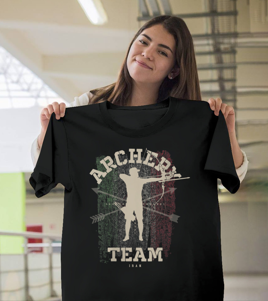 Iran Archery Team Silhouette with Flag Colors and Bow T-Shirt