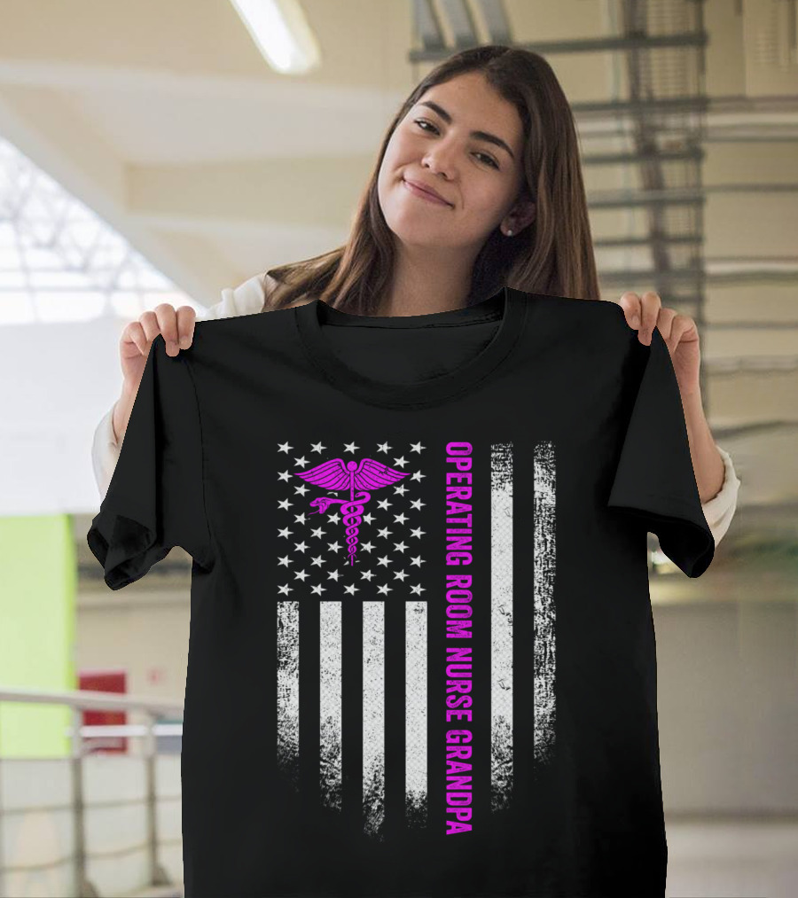 Vintage USA American Flag Operating Room Nurse Grandpa T-Shirt