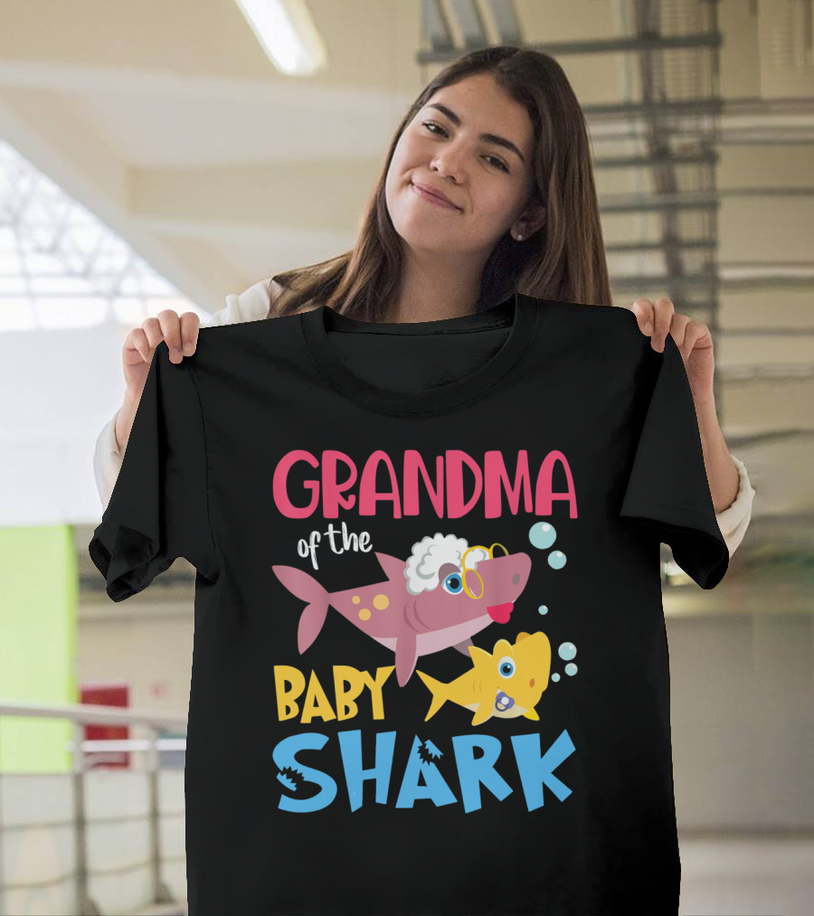 Grandma of the Baby Shark Birthday Celebration Featuring Cartoon Sharks T-Shirt