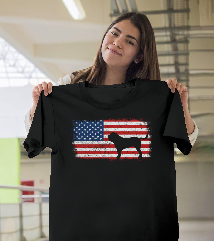 English Mastiff Silhouette American Flag Background T-Shirt