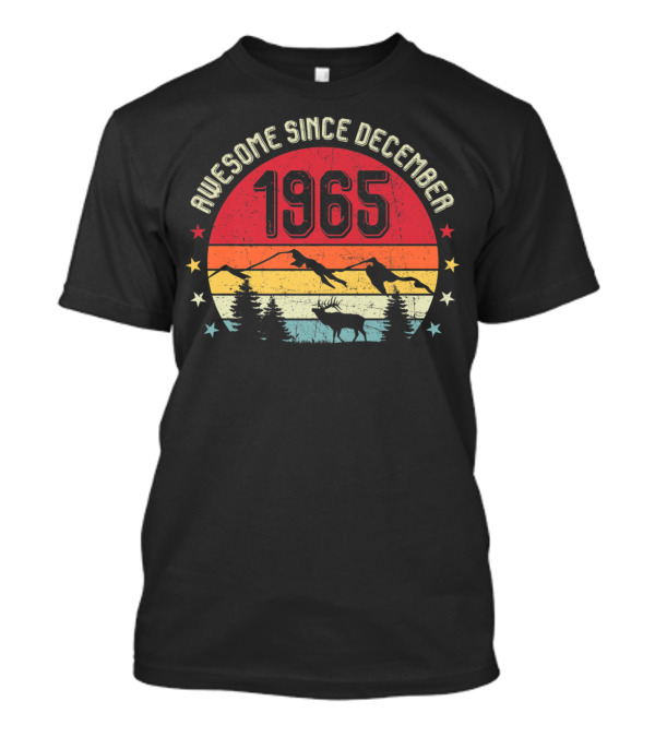 Awesome Since December 1965 Vintage Sunset Deer And Santa Sleigh T-Shirt