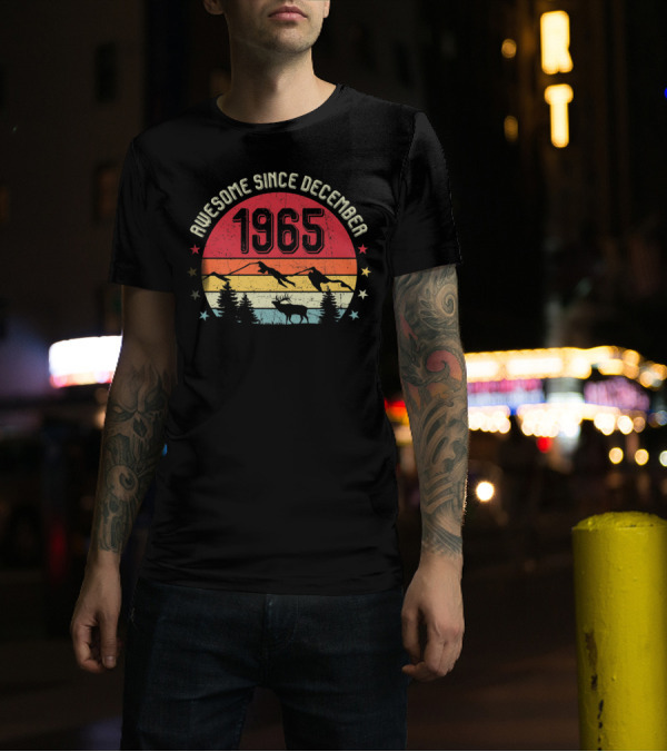 Awesome Since December 1965 Vintage Sunset Deer And Santa Sleigh T-Shirt
