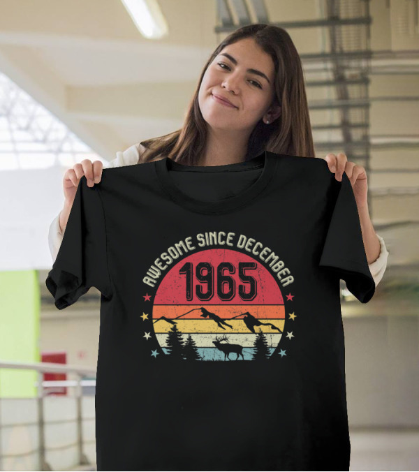 Awesome Since December 1965 Vintage Sunset Deer And Santa Sleigh T-Shirt