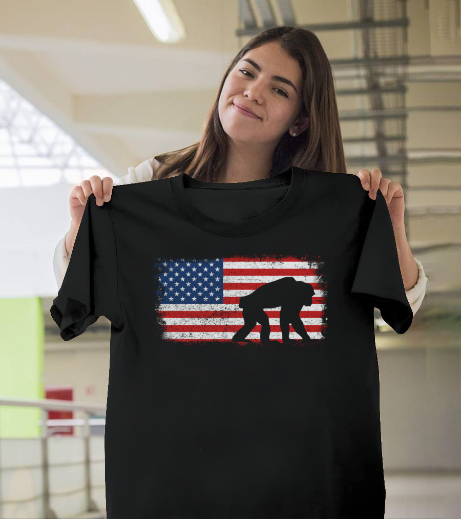 Chimpanzee Silhouette American Flag T-Shirt