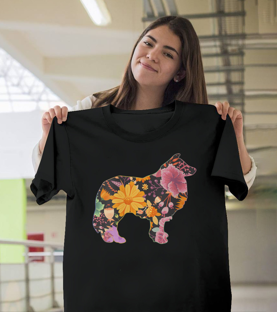 Collie Rough Floral Colorful Flower T-Shirt