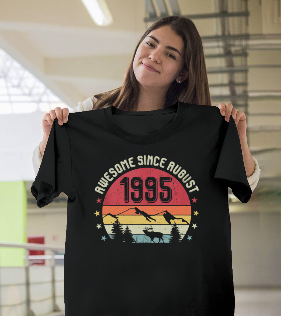 Awesome Since August 1995 Vintage Nature Silhouette with Stars T-Shirt