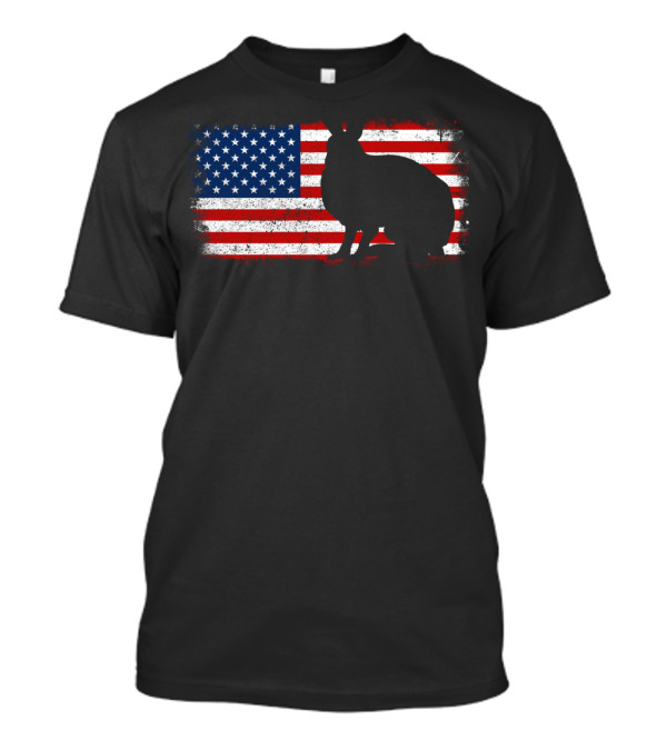 Arctic Hare Silhouette On American Flag Background T-Shirt