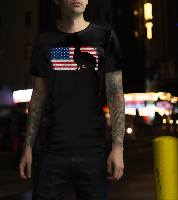 Arctic Hare Silhouette On American Flag Background T-Shirt
