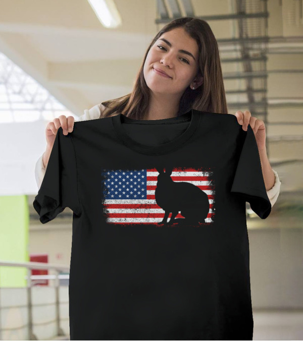 Arctic Hare Silhouette On American Flag Background T-Shirt